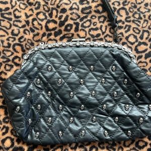 Black skull clutch purse faux leather